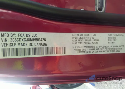 2021 Dodge Charger Scat Pack Rwd from USA, damaged, VIN 2C3CDXGJ8MH503726